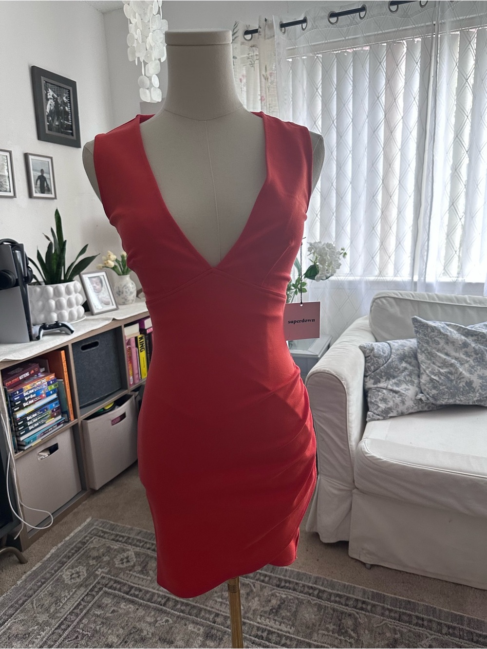 superdown Red V-Neck Mini Bodycon Dress - Picture 2 of 7